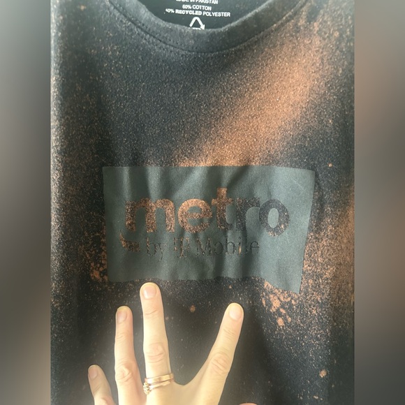 Custom Bleach Dyed T Mobile Graphic Tee Black Splatter Shirt Medium - Picture 5 of 9